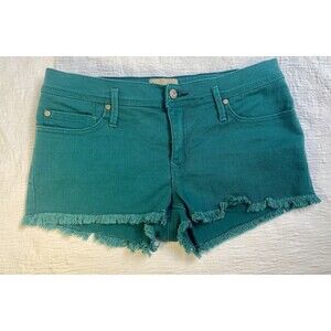 ROXY Denim Short Shorts Women Teen 9/29 Turquoise Distressed Low Rise Raw Hem